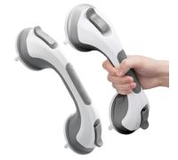 LEVERLOC Agarraderas Baño para Mayores 2 Pack, 31 CM Asidero Ducha de Succión, MAX Hold 110 KG Agarrador Ducha Personas Mayores, Agarre de Seguridad, Barra Baño sin Taladrar y Pasamanos, Gris