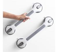 LEVERLOC Agarraderas Baño para Mayores 2 Pack, 43 CM Asidero Ducha de Succión, MAX Hold 110 KG Agarrador Ducha Personas Mayores, Agarre de Seguridad, Barra Baño sin Taladrar y Pasamanos, Gris