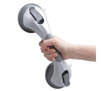 LEVERLOC Agarraderas Baño para Mayores, 31 CM Asidero Ducha de Succión, MAX Hold 110 KG Agarrador Ducha Personas Mayores, Agarre de Seguridad, Barra Baño sin Taladrar y Pasamanos Extraíble, Plata