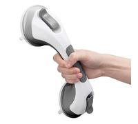 LEVERLOC Agarraderas Baño para Mayores, 31 CM Asidero Ducha de Succión, MAX Hold 110 KG Agarrador Ducha Personas Mayores, Agarre de Seguridad, Barra Baño sin Taladrar y Pasamanos Extraíble, Gris
