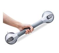 LEVERLOC Agarraderas Baño para Mayores, 43 CM Asidero Ducha de Succión, MAX Hold 110 KG Agarrador Ducha Personas Mayores, Agarre de Seguridad, Barra Baño sin Taladrar y Pasamanos Extraíble, Plata