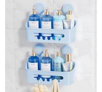 LEVERLOC Cesta de ducha con ventosa, 2 unidades, organizador de baño extraíble, estantes extraíbles para ducha interior, champú, accesorios de cocina montados en la pared, color azul