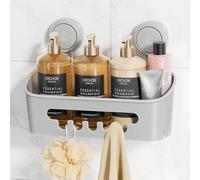 LEVERLOC Cesta de ducha con ventosa, estante de ducha con succión, almacenamiento sin perforación, soporte de champú extraíble, potente baño para champú, artículos de tocador, accesorios de cocina