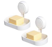 LEVERLOC Jabonera Baño 2 Pack, Capacidad Máxima 3 KG, Jabonera de Succión para Baño, Bañera, Montado en Pared, Sin Taladro, Soporte de Succión Jabón, Vaso de Succión para Esponja de Lavabo, Blanco