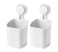 LEVERLOC Portacepillos de Dientes de Pared, Paquete de 2, Capacidad Máxima 3 KG, Organizador de Afeitadoras de Ducha, Portapasta de Dientes de Ventosa para Baño, Sin Taladrar, Blanco en Plástico