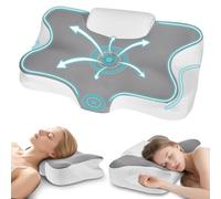 Levesolls Almohada Cervicales y Cuello 2 en 1 con Tracción Cervical Almohada Ergonómico Espuma de Memoria para Dormir, Soporte de Cuello Cabeza Hombro Relajación 61x41x12/13cm
