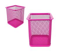 Leviatan - 2 unidades - Caja de metal rectangular para bolígrafos, soporte para bolígrafos, cubo de alambre de metal, taza multifunción de malla para bolígrafo de color rosa