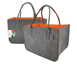 LEVIATAN Bolsa de Fieltro 2 Piezas Shopper Large 30 Litre Shopping Bag XXL Foldable Shopping Basket Firewood Bag Clothes Basket Toy Bag Dark Grey / Orange, Retro
