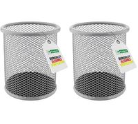 Leviatan Metal Pen Holder Round Wire Metal Mesh Multifunctional Cup for Ballpoint Pen Diameter 91 mm Ash Grey (Paquete de 2)