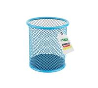 LEVIATAN Portalápices de Malla Metálica Redondo - Portalápices de Escritorio, Estable - Organizador de Oficina Color Azul, Diámetro de 91 mm