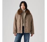 LEVI'S Abrigo de cuadros con cuello de pelo sintético y cintura elástica. Color Marrón