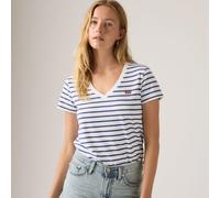 LEVI'S Camiseta a rayas, logo en la parte delantera, cuello de pico. Color rayas blanco/azul