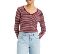 Levi's Essential Hm LS Vneck Camiseta, Maury Stripe Burgundy, XS para Mujer