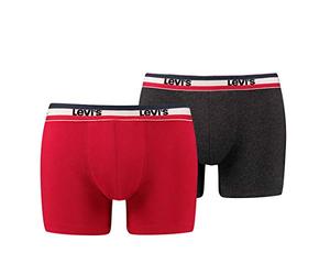 Levi's LEVIS MEN SPRTSWR LOGO BOXER BRIEF 2P, Multicolor (rojo/negro 786), S (Pack de 2) para Hombre