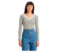 Levi's Long-Sleeve V-Neck Baby Tee Camiseta Mujer, Coriander Stripe Blue, XXS