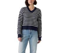 Levi's Mujer Suéter con Cuello de Pico Reese Parisienne Stripe Peacoat Cotton Blue L