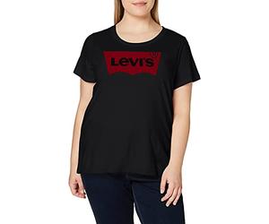 Levi's Women's Plus Size Perfect Tee T-Shirt, Batwing Logo, Stonewashed Black, 3XL