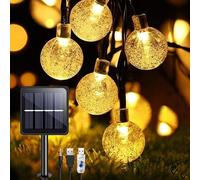 Levitantes Guirnalda de luces solares, 2m + 10m, blanco cálido, burbujas, ideal para decoración exterior e iluminación ambiental.