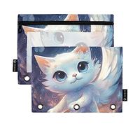 Levitation - Estuche de 3 anillas con diseño de gato y ángel, 2 carpetas de archivos para examen de oficina, bolsa de papelería con cremallera