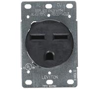 Leviton 5372-S00 30 Amp, 250 V, Nema 6-30R, 2P, 3W, Receptáculo MTG empotrado, hoja recta, grado industrial, conexión a tierra, cable lateral, correa de acero, negro