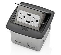 Leviton PFUS1-MB - Caja de piso desplegable con cargador USB dual tipo A, 3.6 pulgadas, salida de 15 amperios, color negro