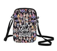 LEVLO Bolsa cruzada para fanáticos del anime, regalo para amantes del anime, con texto en inglés "Just A Girl Who Really Loves", bolsa de hombro de dibujos animados, Anime C Negro, Small