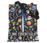 LEVLO Bolsa de lona con diseño de dibujos animados - Bolsa de hombro esencial de regalo para fanáticos, Bolsa negra Link, Medium