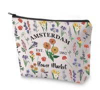 LEVLO Bolsa de maquillaje para los amantes de Ámsterdam, regalo de recuerdo de viaje a Ámsterdam, regalo para los amantes de Ámsterdam, Flor de Ámsterdam
