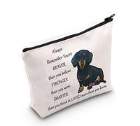 LEVLO Dachshund Bolsa de maquillaje para perro salchicha, regalo para amantes de la salchicha, perro salchicha que eres más fuerte, más inteligente que usted piensa maquillaje con cremallera, bolsa