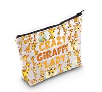 LEVLO Divertida bolsa de cosméticos de jirafa, regalo para amantes de los animales, jirafa loca con cremallera, bolsa con cremallera, Crazy Giraffe Lady, Bolsa de maquillaje