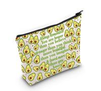 LEVLO Divertida bolsa de maquillaje con diseño de aguacate inspirado en los amantes del aguacate, regalo inspirado en aguacate You Are Braver Stronger Smarter Than You Think, bolsa de maquillaje con