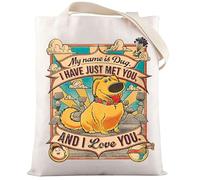 LEVLO Dug Dog - Bolsa de mano para fanáticos de la película Carl & Ellie, regalo para fanáticos de la película My Name Is Dug I've Just Met You And I Love You, My Name is Dug Tote, Medium