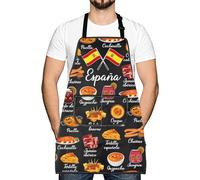 LEVLO España - Delantal de cocina mediterránea con diseño de comida española, España, 73*68cm