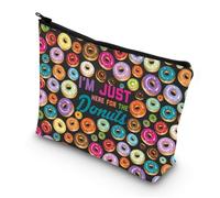 LEVLO Funny Donuts - Bolsa de maquillaje para amantes de las donas, regalo con texto en inglés "I'm Just Here For The Donuts", bolsa con cremallera, bolsa de donas y alimentos, I'm Just Donuts Black,