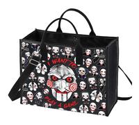 LEVLO Jigsaw Killer - Bolsa de mano para fanáticos del rompecabezas, regalo con texto en inglés "I Want To Play A Game Jigsaw Killer", bolsa de hombro, película de terror, Play Game Lt