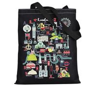 LEVLO London Alphabet - Bolsa de lona para viaje, recuerdo de Londres, bolsa de hombro, Londres Alphabet Tote, Medium