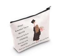 LEVLO Neceser de maquillaje de graduación, regalo de clase de graduación, con texto en inglés "You Are Braver Stronger Smarter Than You Think", bolsa de maquillaje con cremallera para mujeres y niñas