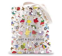 LEVLO Silly Goose - Bolsa de lona para amantes del ganso, regalo para amantes de los gansos tontos, bolsa de hombro de ganso tonto, Just Silly Tote, Medium