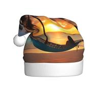 LEVNDIEJ Coco Beach Sunset Hamaca Santa Sombreros Adulto Sombrero de Navidad Unisex Sombrero de Navidad para Año Nuevo Fiesta Festiva