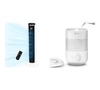 LEVOIT Ventilador de Torre con Mando a Distancia, 7m/s Ventilador Silencioso 28dB y 39W Humidificador Bebés, Humidificador 2.5L Hasta 25H para Dormitorio, Habitación de Niños