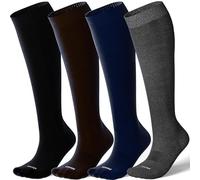 LEVSOX Calcetines de compresión de bambú para mujeres y hombres, 20-30 mmHg, hasta la rodilla, bonitos calcetines de apoyo para enfermeras, mujeres embarazadas, viajes, 4 pares, mezcla 1, S