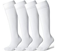 LEVSOX Calcetines de compresión de bambú para mujeres y hombres, 20-30 mmHg, hasta la rodilla, bonitos calcetines de apoyo para enfermeras, mujeres embarazadas, viajes, 4 pares, color blanco, M
