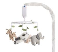 Levtex Baby - Mvil Musical Giratorio para Cuna Mozambique - Peluche Jirafa Panda Len y Elefante - Gris Topo Crema Whie y Verde - Accesorios par