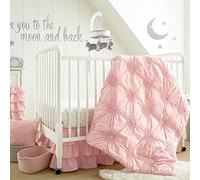 Levtex Baby - Willow Crib Bed Set - Baby Nursery Set - Pink - Soft Rosette Pintuck - 5 Piece Set Includes Quilt, Fitted Sheet, Diaper Stacker, Wall Decal & Crib Skirt/Dust Ruffle