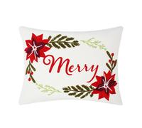 Levtex Home - Sleigh Bells - Christmas Decorative Pillow (14X18in.) - Word Merry - Red Green and White