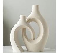 Levvohd Juego de 2 jarrones de cerámica beige XL para decoración moderna del hogar, entrada e tica, jarrones huecos modernos bohemios para sala de estar, estantería, comedor, mesa de centro, centro