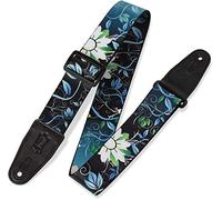 Levy's Leathers MPD2-038 - Correa de guitarra de poliéster de 5 cm de ancho con extremos de piel auténtica; diseño floral negro y azul