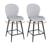 LEWE Juego de 2 Taburetes Altos de Bar, 65 cm Altura del Asiento, Giratorio 360° Sillas Altas de Cocina con Respaldo Acolchado de Tela, Metálica Reposapiés, para Comedor, Salón-Gris