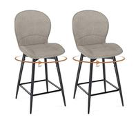 LEWE Juego de 2 Taburetes Altos de Bar, 65 cm Altura del Asiento, Giratorio 360° Sillas Altas de Cocina con Respaldo Acolchado de Tela, Metálica Reposapiés, para Comedor, Salón-Moca