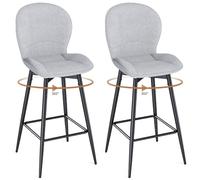 LEWE Juego de 2 Taburetes Altos de Bar, 75 cm Altura del Asiento, Giratorio 360° Sillas Altas de Cocina con Respaldo Acolchado de Tela, Metálica Reposapiés, para Bar, Comedor, Salón-Gris